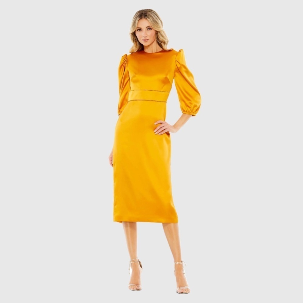 Mac Duggal NWT Flawed Yellow High Neck Midi Dress